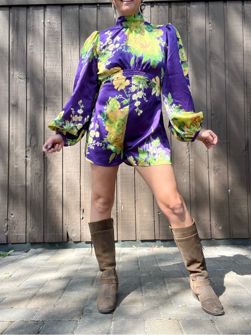 ASOS Purple Floral Romper Long Balloon Sleeve Festival Rave Burning Man Large